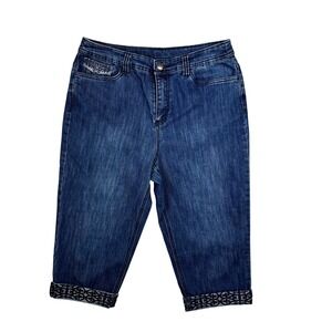 Christopher & Banks Womens Size 8 Embroidered Cuff Denim Capri Jeans Blue Wash